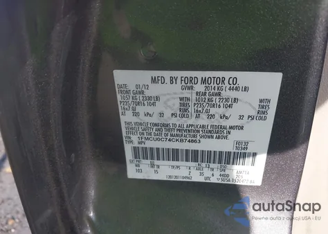 2012 Ford Escape Xls from USA, damaged, VIN 1FMCU0C74CKB74863